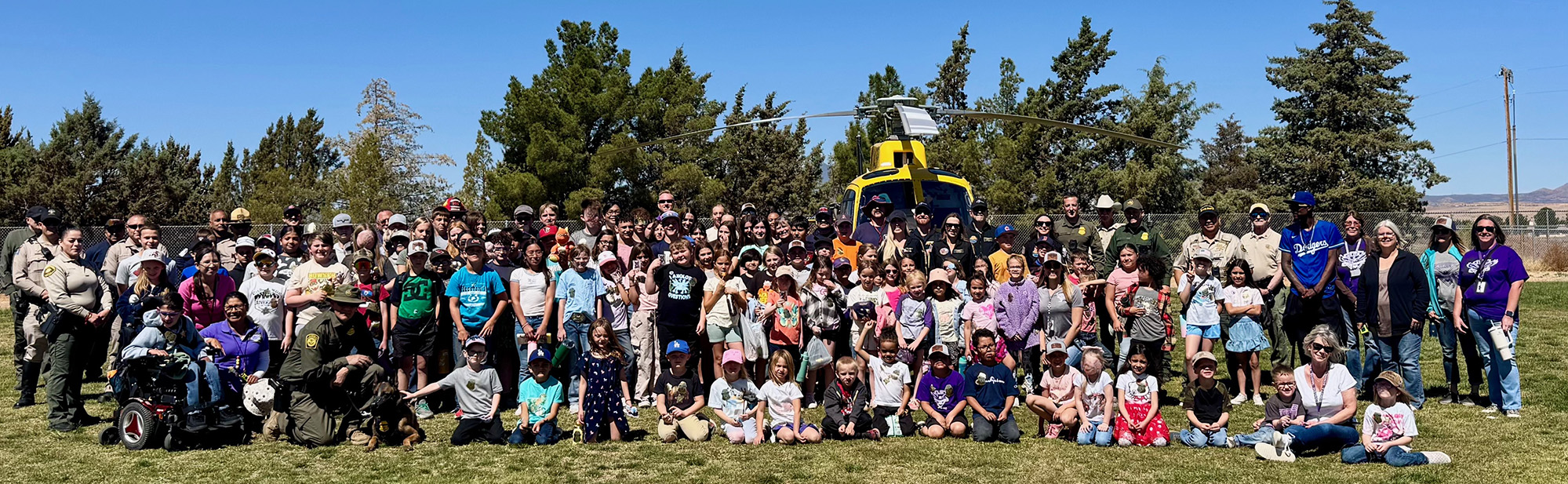 School students and staff outside