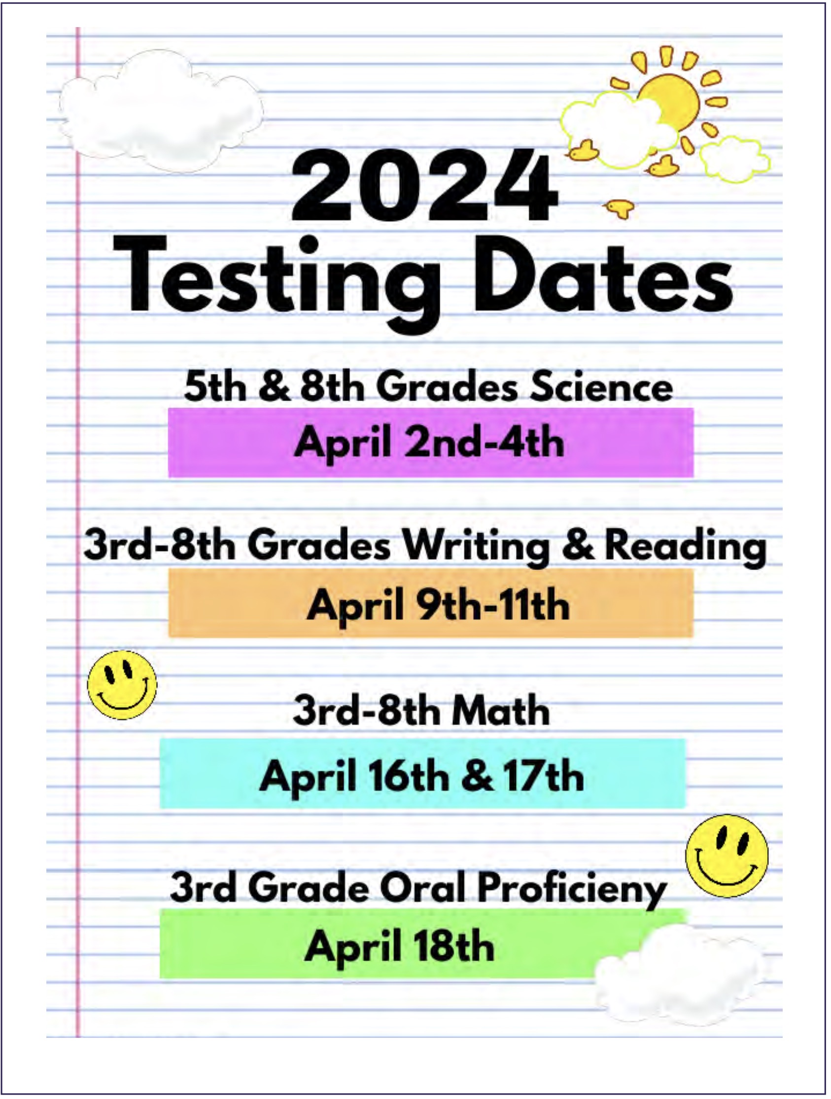 2024 Testing Dates flyer