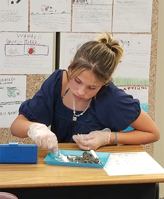 student dissecting